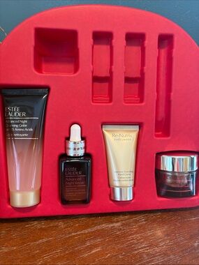 Estee Lauder Skincare Set in Red and Gold Packaging